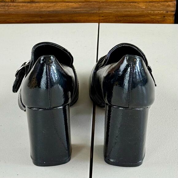 Marc Fisher Black Patent Faux Leather "Caila" Buckle Chunky Heel Loafer Sz 6.5 - Picture 5 of 7
